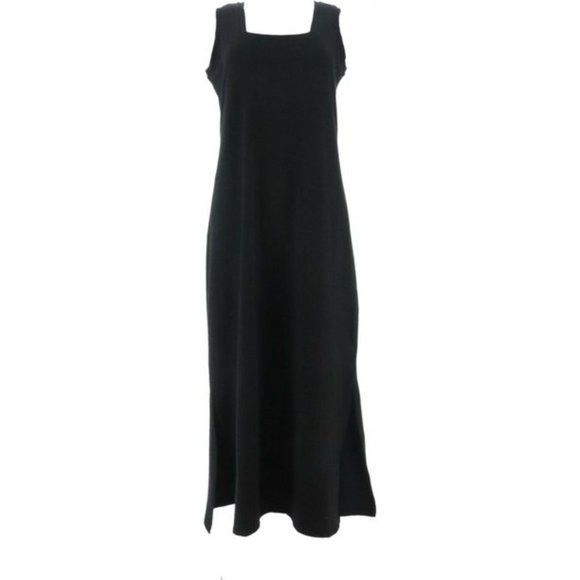 Women's Petite Square Neck Sleeveless Knit Dress - Black - Picture 1 of 5